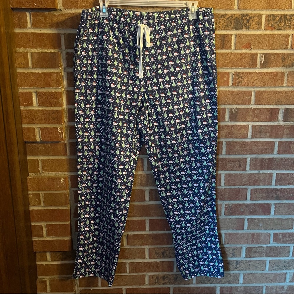 Vineyard Vines Men XL Christmas Pajama Lounge Pants Navy Allover Logo Print EUC
